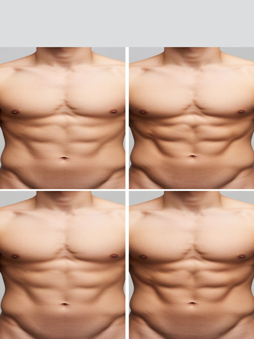 Man's torso before and after EMSlim NEO — before on the left, after on the right