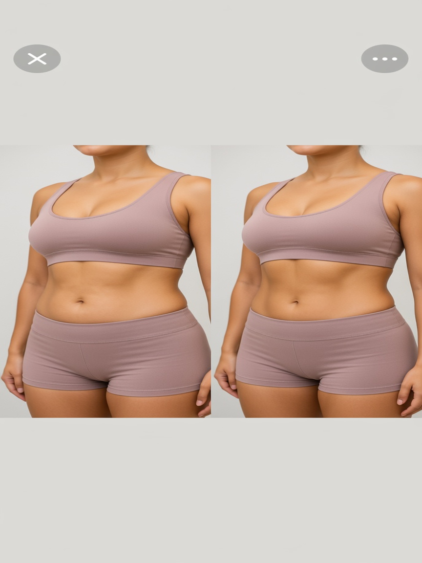 Sculpt Haus client's torso before and after EMSlim — before on the left, after on the right